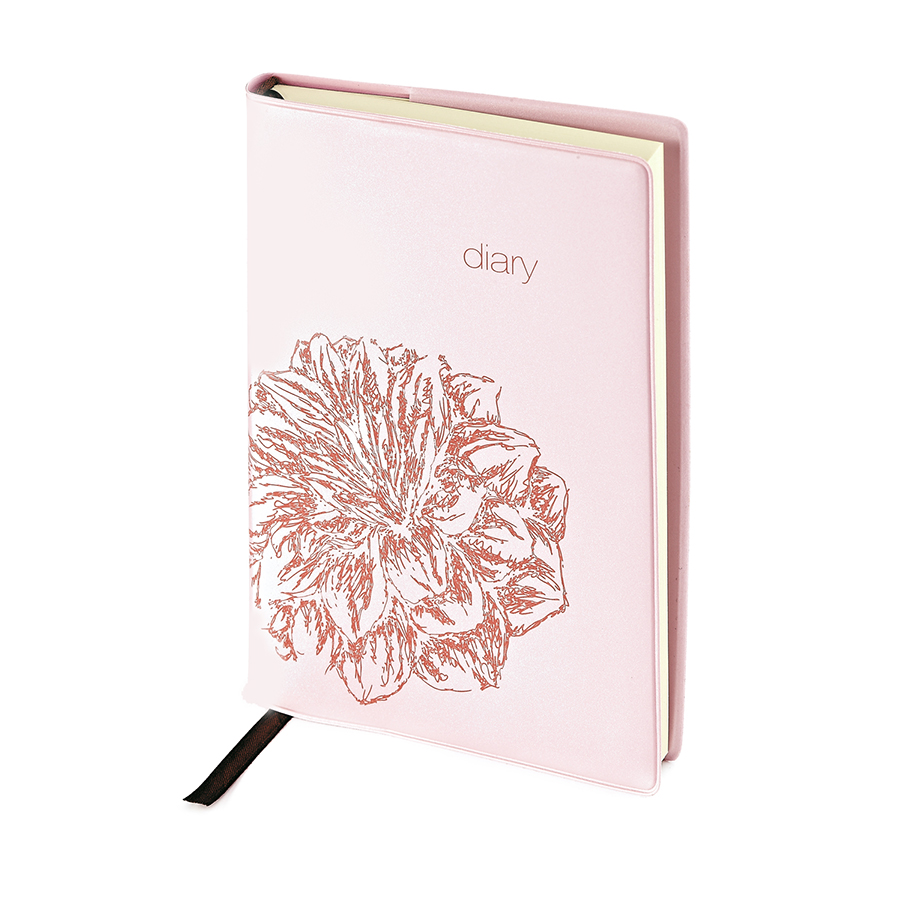 Ежедневник недатированный Flowers, А5, розовый, бежевый блок, без обреза, ляссе