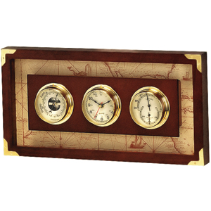 Часы с барометром и гигрометром "КАПИТАН"; 47,8х24,2х6 см; металл, дерево