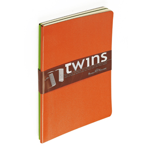 Набор блокнотов Twins (2 шт, оранжевый+зеленый), А5, бежевый блок, без обреза, ляссе, 40 листов