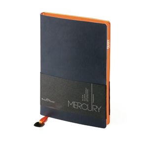 Ежедневник недатированный Mercury, темно-синий navy, А5, белый блок, оранжевый обрез,ляссе с шильдом
