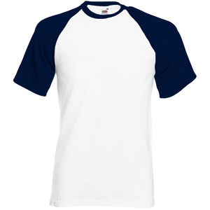 Футболка "Short Sleeve Baseball T", белый с глубоким темно-синим_M, 100% х/б, 160 г/м2