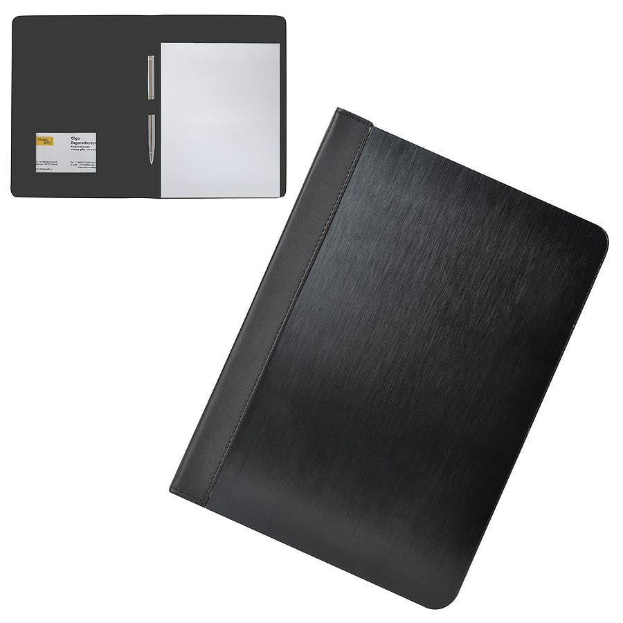 Папка А5 с блокнотом "Aluminium", черная,  23x17x1.5 см, иск. кожа, алюминий