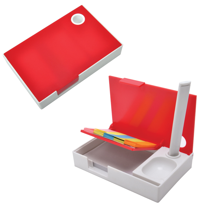 Набор канцелярский "Handy":ручка,блокнот и листочки для записи post-it, белый с красным, 10,1х6,5х1,8см, пластик
