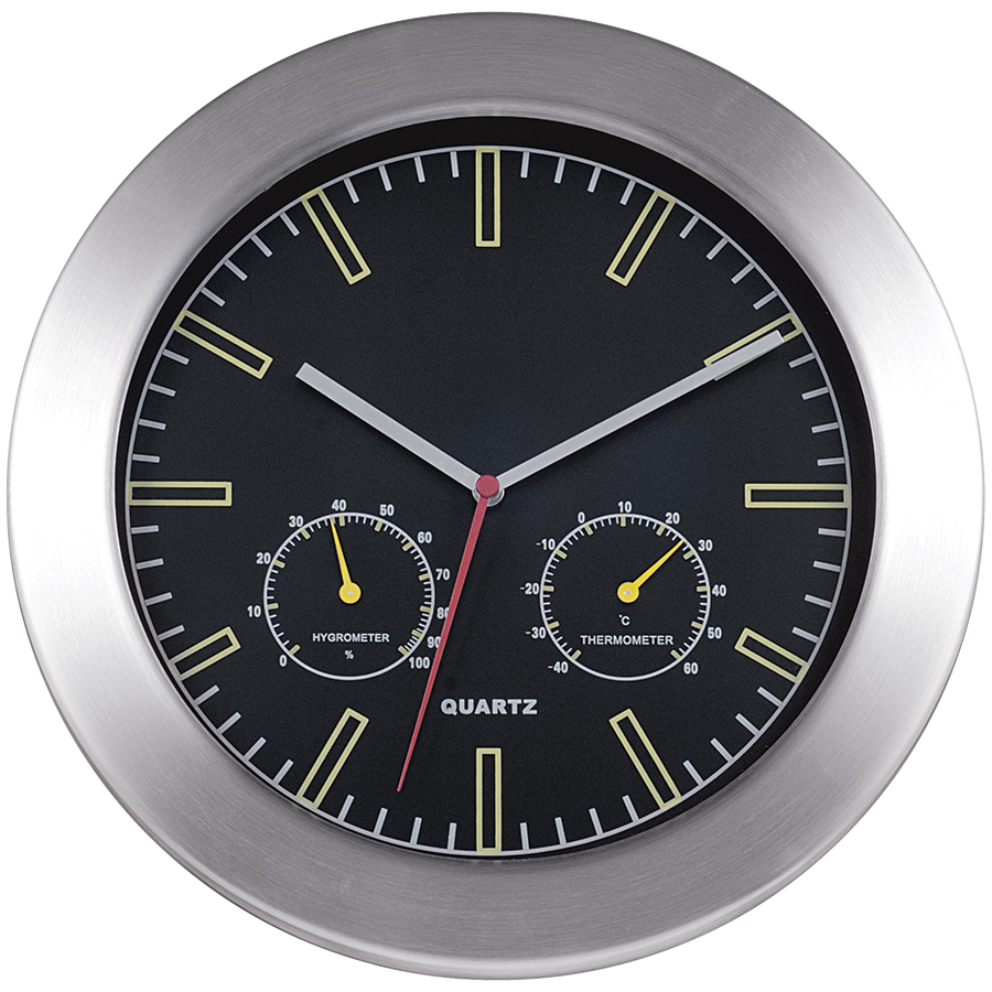 Часы настенные "Техно" с термометром и гигрометром; D=28 см; H=4,6 см; металл; лазерная гравировка