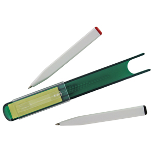 Футляр с двумя авторучками и листиками для записи post-it; зеленый; 15,1х2,1х1,9 см; пластик