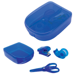 Набор канцелярский "Mini" в футляре:скотч,степлер,ножницы; синий; 8,5х2,5х6,3см; пластик, тампопечать