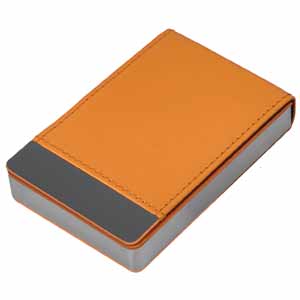 Визитница "Вертикаль"; оранжевый; 9,5х6,4х1,7 см; иск. кожа, металл