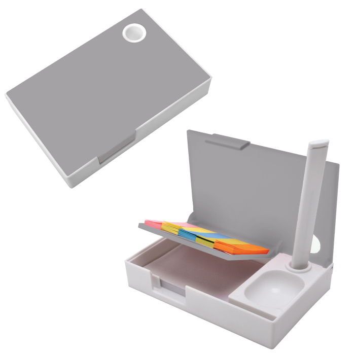 Набор канцелярский "Handy":ручка,блокнот и листочки для записи post-it, белый с серым, 10,1х6,5х1,8см, пластик
