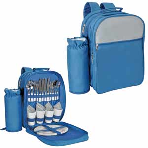 Набор для пикника на 4 персоны в рюкзаке "Пилигрим": термоотсек, отделение для бутылки, столовые приборы, тарелки, стаканы, салфетки; 28х23х39 см; пластик, металл, полиэстер