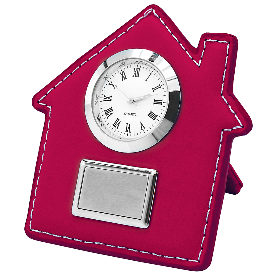 Часы настольные "Домик"; красный; 7,5х9 см; искусственная кожа, металл