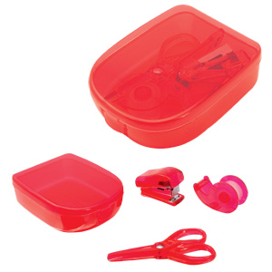 Набор канцелярский "Mini" в футляре:скотч,степлер,ножницы; красный; 8,5х2,5х6,3см; пластик