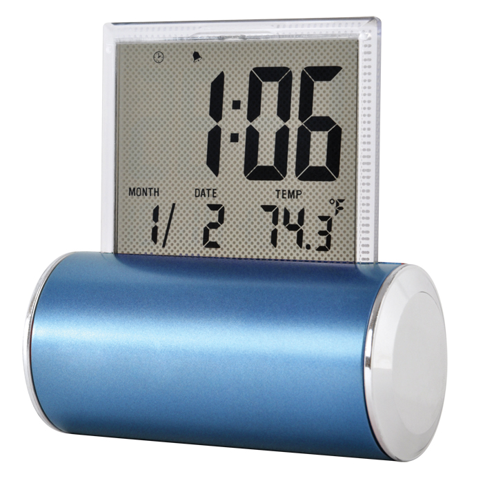 Часы  "ROLLING" с будильником, календарем и термометром, синие, 8,5х9х4см, пластик