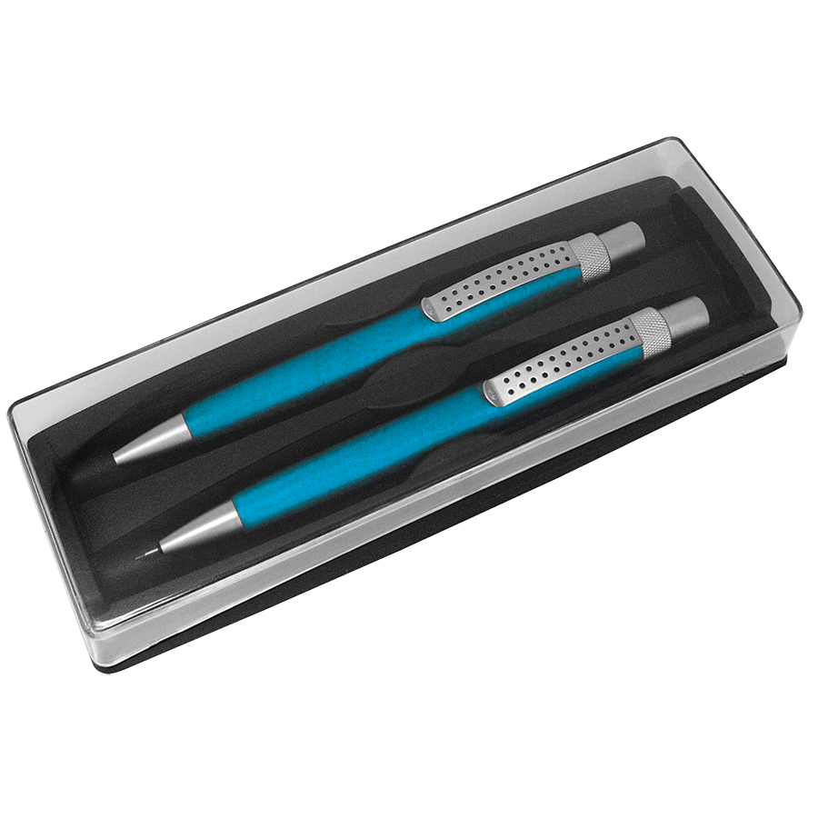 SUMO SET, набор в футляре:ручка шариковая и карандаш механический, бирюзовый/серебристый, металл/пластик