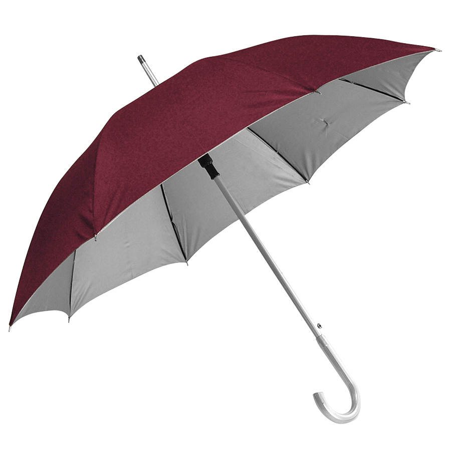 Зонт-трость с пластиковой ручкой "под алюминий"  "Silver", полуавтомат; бордовый с серебром; D=103 cм; нейлон