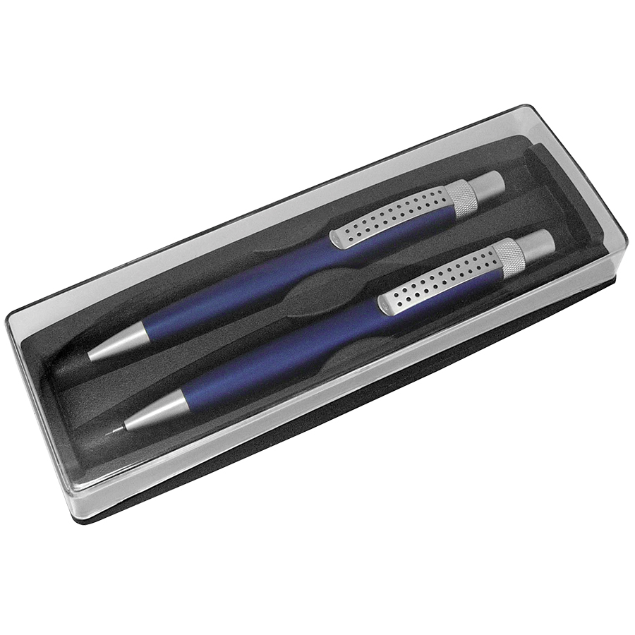 SUMO SET, набор в футляре: ручка шариковая и карандаш механический, синий/серебристый, металл/пластик