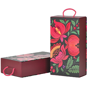 Коробка подарочная  "Калинка", складная с ручкой,  31,5х18х8 см,  кашированный картон