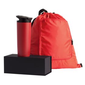 «Набор Indivo: термостакан и складной рюкзак», красный