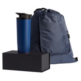 «Набор Indivo: термостакан и складной рюкзак», синий