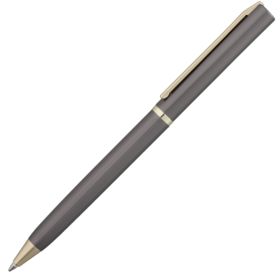 Ручка шариковая Slim с футляром, серая с золотистыми элементами