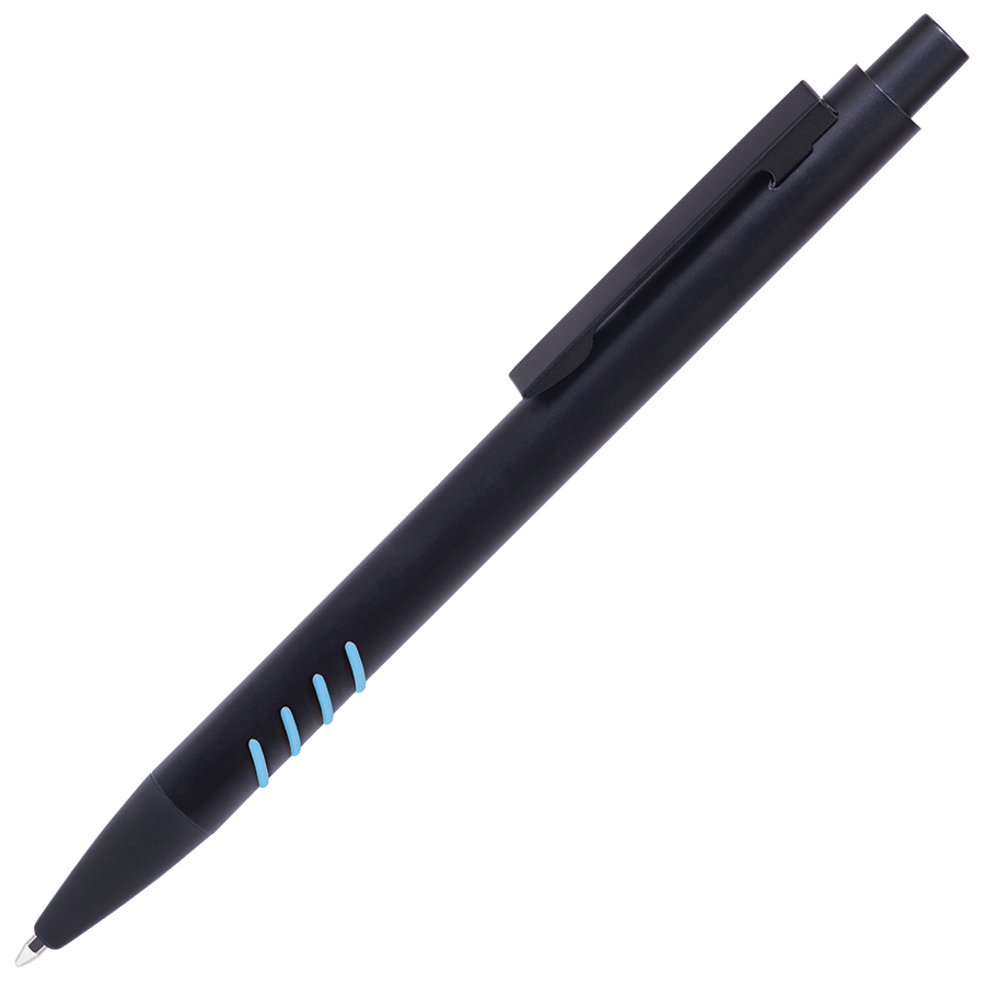 SHARK, ручка шариковая, черный с голубыми вставками grip, металл